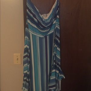 Blue stripe strapless dress